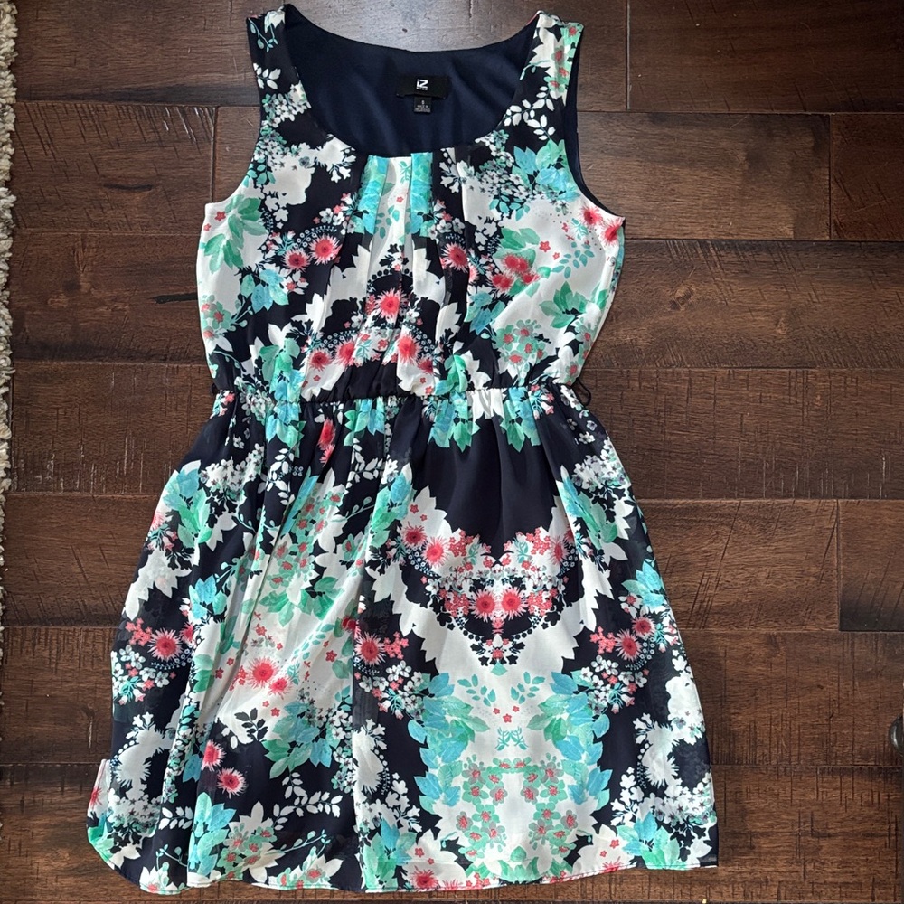 Iz Byer Floral Sleeveless Dress in Navy, Mint & Coral